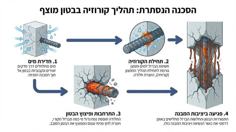 הדמיה של נזקי רטיבות וקורוזיה בעמודי בטון של מבנה