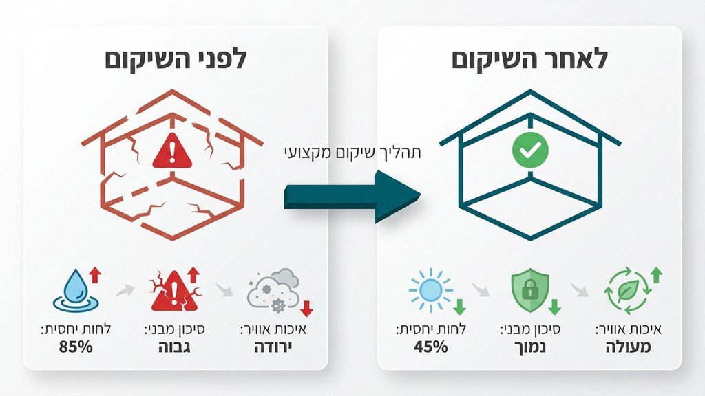 ציוד מקצועי לייבוש תת רצפתי ושיקום מבנים מופעל בתוך חלל שניזוק ממים