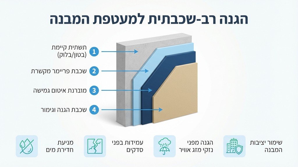 נוצר על ידי מודל בינה מלאכותית Gemini Pro פועל בניין מקצועי מבצע עבודות איטום ושיקום על קיר בטון