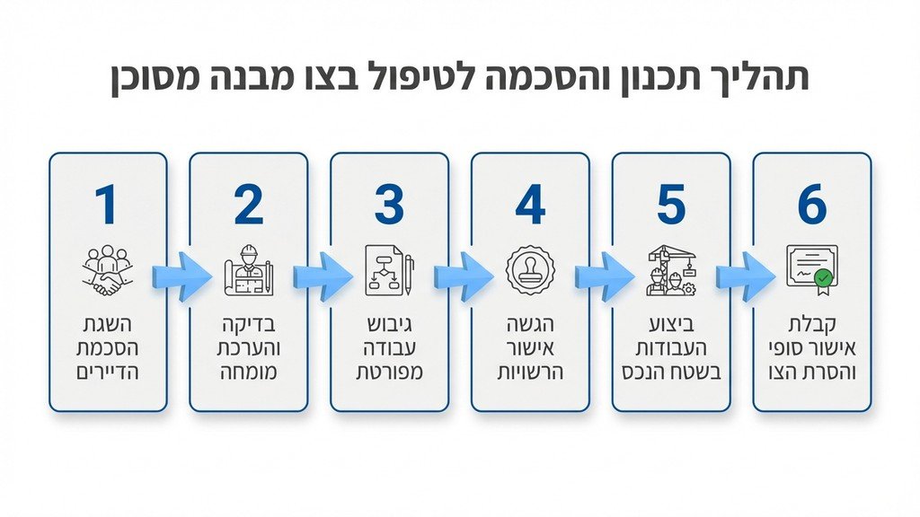 ישיבת ועד בית עם מהנדס לתכנון שיפוץ בניין משותף